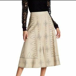 Alice + Olivia Giselle Goat Leather Studded Suede Midi Skirt 4